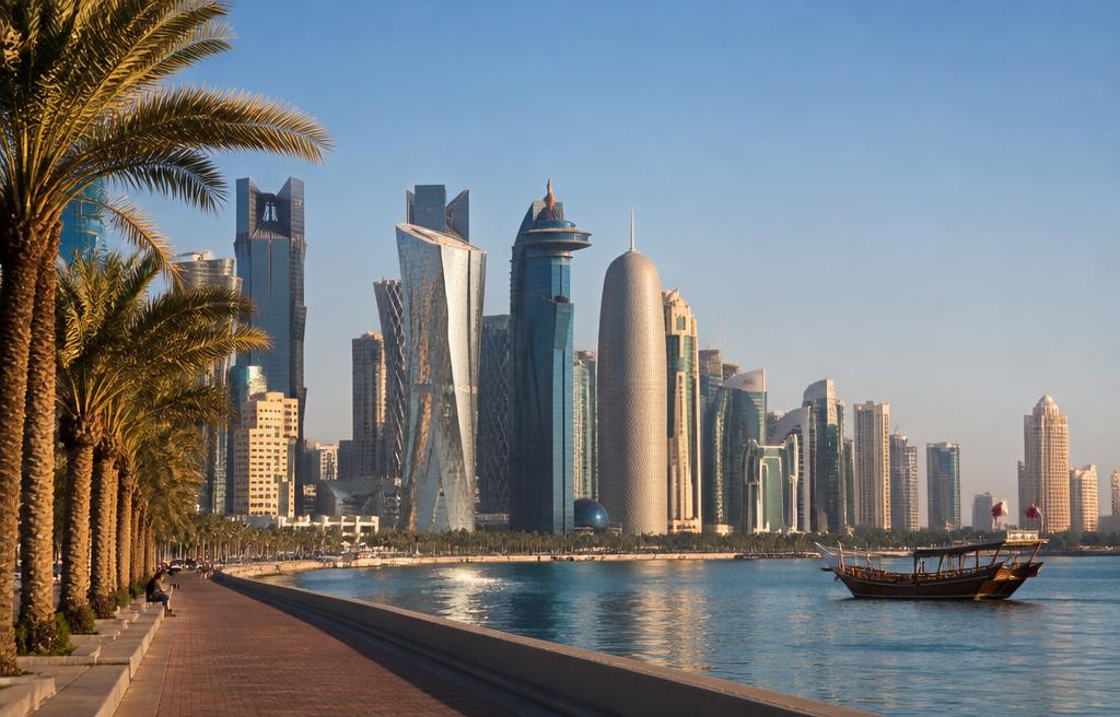 Doha's West Bay skyline along the Corniche