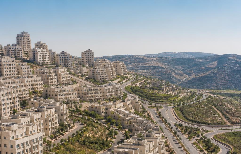 Rawabi's modern stone neighborhoods on a hillside
